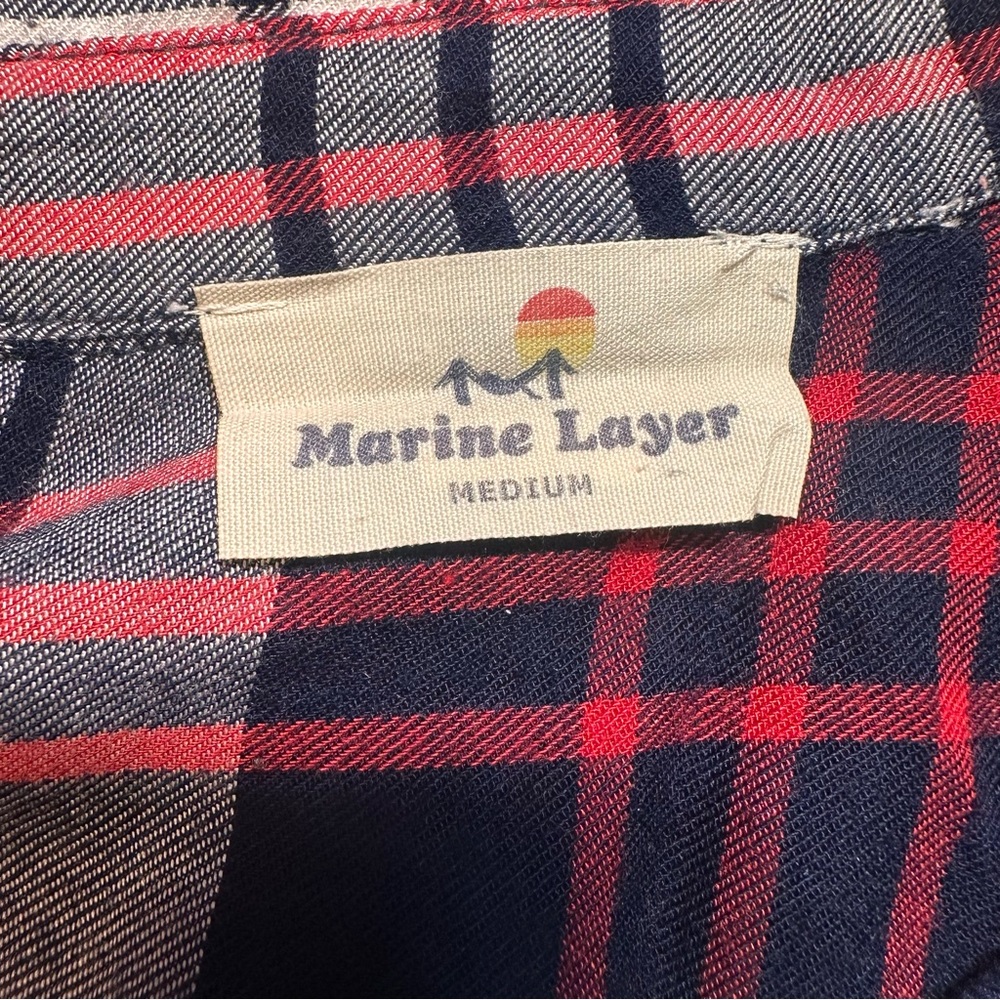 Marine Layer Plaid button up Red Navy Womens M Flannel Button Up - Picture 3 of 5